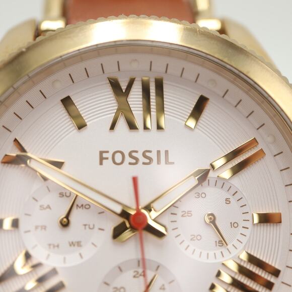 Fossil Cecile Womens Gold Tone Calendar 40mm Watch Brown Leather w New Battery - Picture 7 of 14